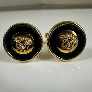 Gianni Versace La Medusa Gold Tone Enamel Cufflinks Authentic